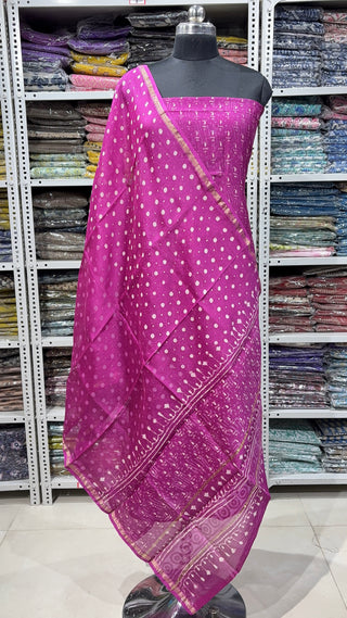 Handblock Chanderi Suit Material with Chanderi Dupatta(Lining Included)