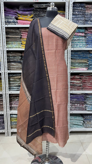 Handblock Chanderi Suit Material with Chanderi Dupatta(Lining Included)