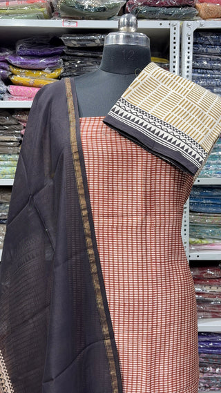 Handblock Chanderi Suit Material with Chanderi Dupatta(Lining Included)