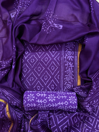 Handblock Chanderi Suit Material with Chanderi Dupatta(Lining Included)