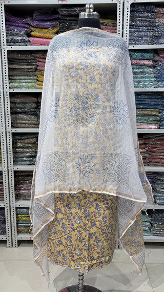 Cotton Handblock Office Wear Suit fabric with Kota doria Dupatta