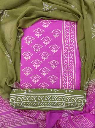 Premium Cotton Handblock Suit fabric with Chiffon Dupatta