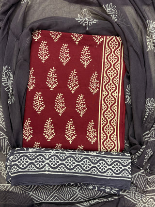 Premium Cotton Handblock Suit fabric with Chiffon Dupatta