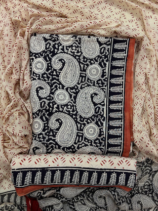 Premium Cotton Handblock Suit fabric with Chiffon Dupatta
