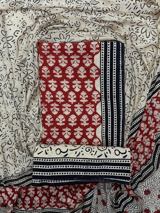 Premium Cotton Handblock Suit fabric with Chiffon Dupatta