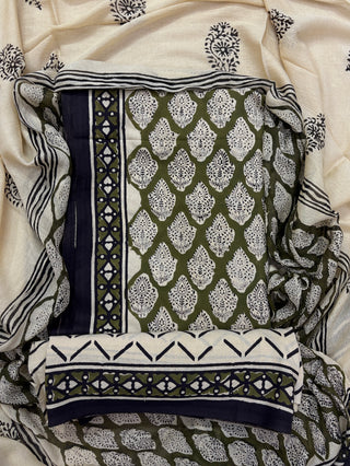 Premium Cotton Handblock Suit fabric with Chiffon Dupatta