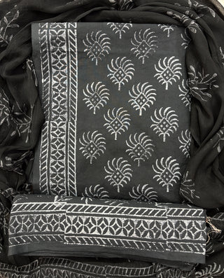 Premium Cotton Handblock Suit fabric with Chiffon Dupatta