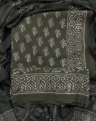 Premium Cotton Handblock Suit fabric with Chiffon Dupatta