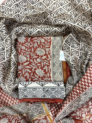 Handblock Chanderi Suit Material with Chanderi Dupatta(Lining Included)