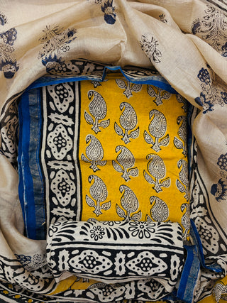 Handblock Chanderi Suit Material with Chanderi Dupatta(Lining Included)