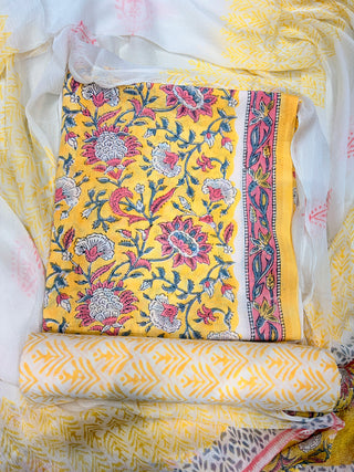 Premium Cotton Handblock Suit fabric with Chiffon Dupatta