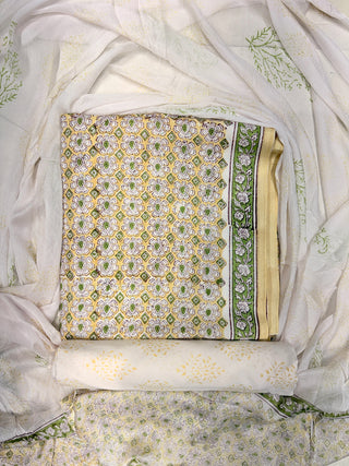 Premium Cotton Handblock Suit fabric with Chiffon Dupatta