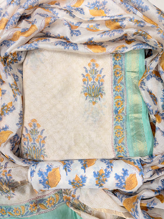 Handblock Maheshwari Suit Material with Maheshwari Dupatta(Lining Included)