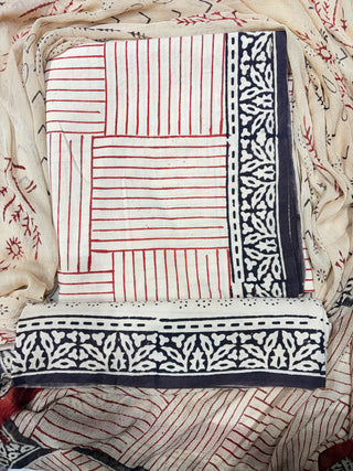 Premium Cotton Handblock Suit fabric with Chiffon Dupatta