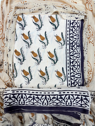 Premium Cotton Handblock Suit fabric with Chiffon Dupatta