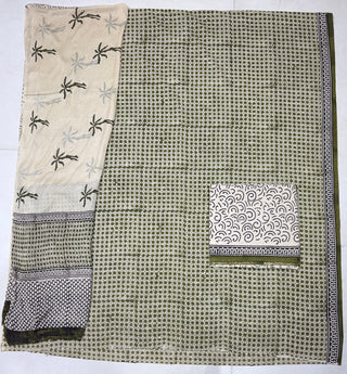 Premium Cotton Handblock Suit fabric with Chiffon Dupatta