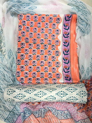 Premium Cotton Handblock Suit fabric with Chiffon Dupatta