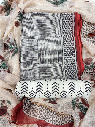 Hand block kota doria suit set for office wear (with extra lining included)