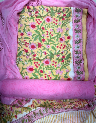 Premium Cotton Handblock Suit fabric with Chiffon Dupatta