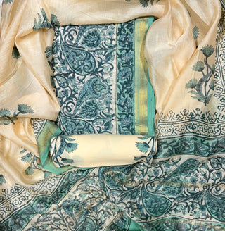 Handblock Maheshwari Suit Material with Maheshwari Dupatta(Lining Included)