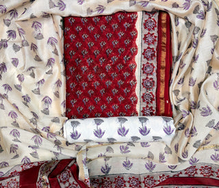 Handblock Chanderi Suit Material with Chanderi Dupatta(Lining Included)