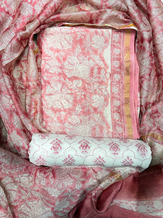 Handblock Chanderi Suit Material with Chanderi Dupatta(Lining Included)