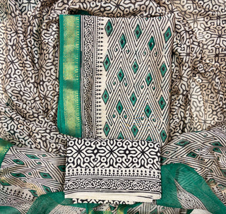 Handblock Maheshwari Suit Material with Maheshwari Dupatta(Lining Included)