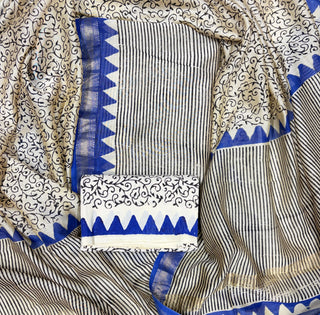 Handblock Maheshwari Suit Material with Maheshwari Dupatta(Lining Included)