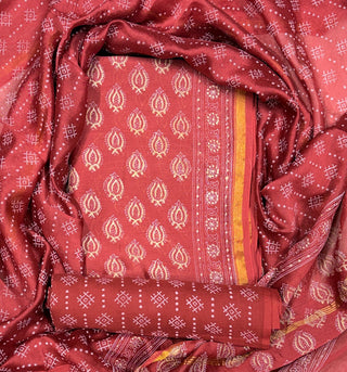 Handblock Chanderi Suit Material with Chanderi Dupatta(Lining Included)