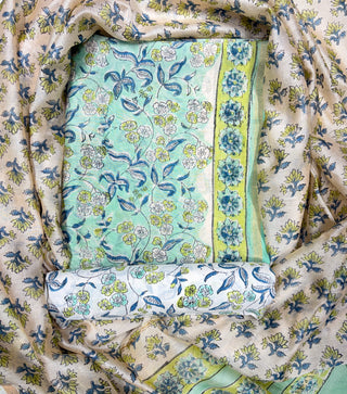 Handblock Chanderi Suit Material with Chanderi Dupatta(Lining Included)
