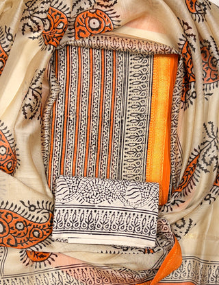 Handblock Maheshwari Suit Material with Maheshwari Dupatta(Lining Included)