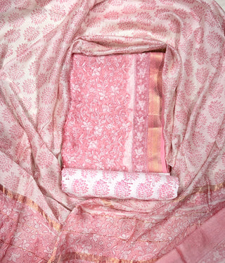 Handblock Maheshwari Suit Material with Maheshwari Dupatta(Lining Included)