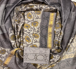 Vanaspati Ajrakh Handblock Maheshwari Suit Material with Maheshwari Dupatta(Lining Included)