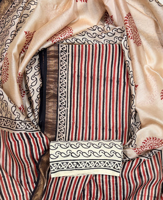 Handblock Maheshwari Suit Material with Maheshwari Dupatta(Lining Included)