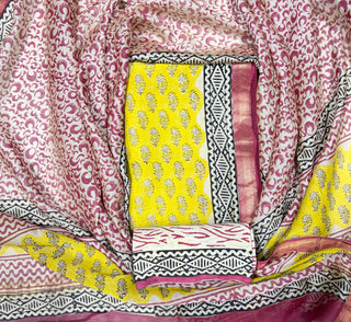 Handblock Maheshwari Suit Material with Maheshwari Dupatta(Lining Included)