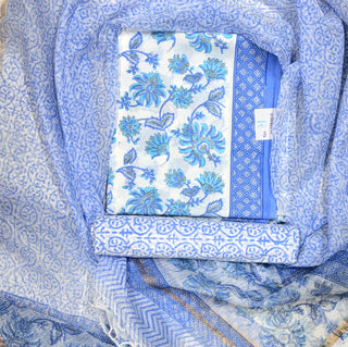 Cotton Handblock Office Wear Suit fabric with Kota Doria Dupatta
