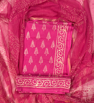 Cotton Handblock Office Wear Suit fabric with Kota Doria Dupatta