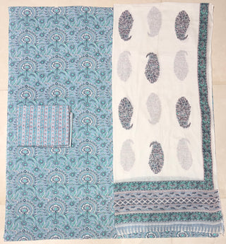 Handblock Cotton Suit Material with Cotton Dupatta