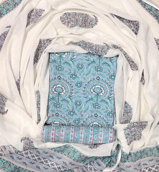Handblock Cotton Suit Material with Cotton Dupatta