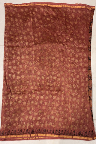 Vanaspati Ajrakh Print Chanderi Silk Saree with Zari Border and Unstitched Blouse Piece (Lining Included)