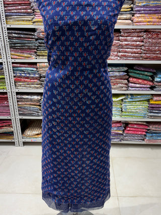 Blue Lotus Print Hand block kota doria suit set for office wear (with extra lining included)