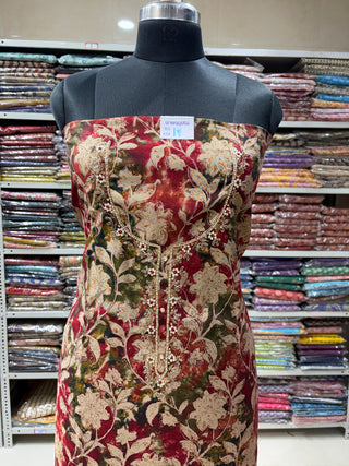 Red Modal Silk Party Wear Designer Suit fabric with muslin dupatta (with extra lining included) 000372