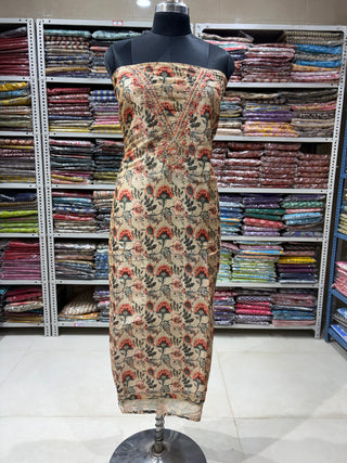 Beige Color Tussar Party Wear Suit Fabric and Tussar dupatta (with extra lining included) 000326