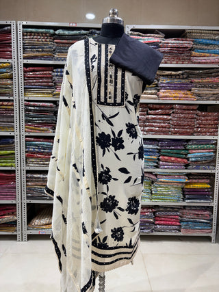 Style Cotton Office Wear Suit Fabric with Chiffon embroidery dupatta