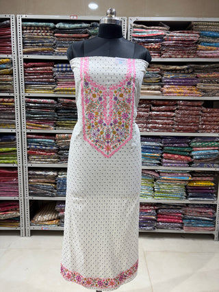 White Color Office Wear Suit Dress Material fabric with organza dupatta (with extra lining included) 000550