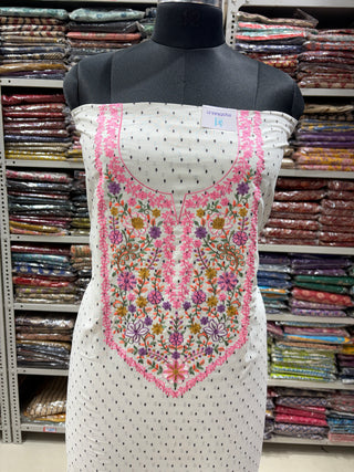 White Color Office Wear Suit Dress Material fabric with organza dupatta (with extra lining included) 000550