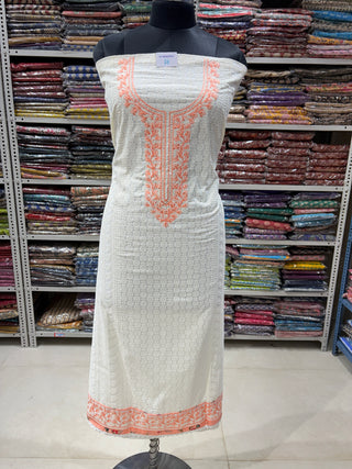 White Cotton Office Wear Embroidery Suit Fabric with Cotton dupatta 2279