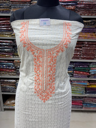White Cotton Office Wear Embroidery Suit Fabric with Cotton dupatta 2279