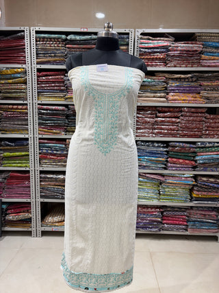 White Cotton Office Wear Embroidery Suit Fabric with Cotton dupatta 2280