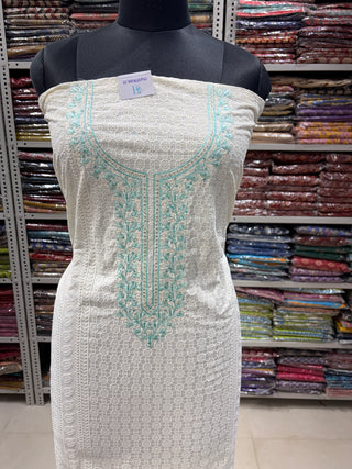White Cotton Office Wear Embroidery Suit Fabric with Cotton dupatta 2280
